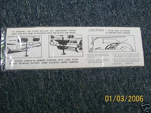 1958 FORD FAIRLANE RETRACTABLE HARDTOP TRUNK JACK DECAL - Image 1 of 1
