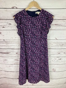 Michael Kors Dress S Floral Purple Short Sleeves Knee Length - Picture 1 of 6