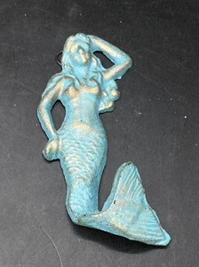 Cappello cappotto decorazione spiaggia grotta gancio da parete ghisa sirena patina blu 6" - Foto 1 di 5