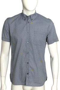 MOSCHINO- Blue Peace Sign S/S Cotton Shirt, Size Medium - Picture 1 of 6