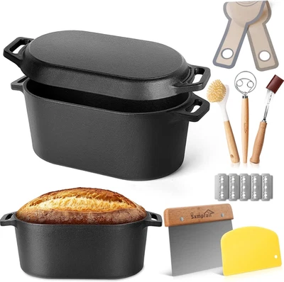 Oval Dutch Oven for Bread Baking, 3.6Qt, Black, up to 1000 ℉ Cast Iron Loaf Dutc - Image 1 of 4