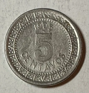 1905 MEXICO SILVER 5 CEN TAVOS AU - Picture 1 of 2