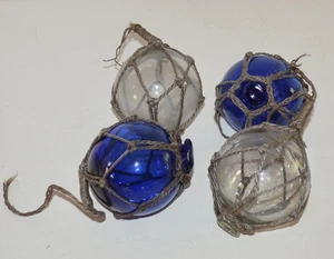 Juego 4 flotadores de pesca de vidrio japoneses vintage | bola de cuerda náutica - Imagen 1 de 3