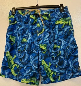 Boy's Body Glove Blue Green Iguana Print Board Shorts Swimsuit Size 14 / 16 - Picture 1 of 8