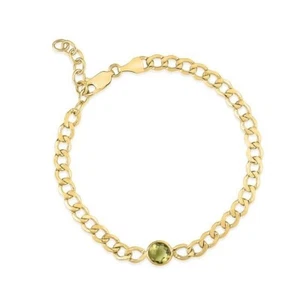 14k Solid Yellow Gold Peridot Curb Link Chain Bracelet 7.2" 3.6mm 2.9 grams - Picture 1 of 11