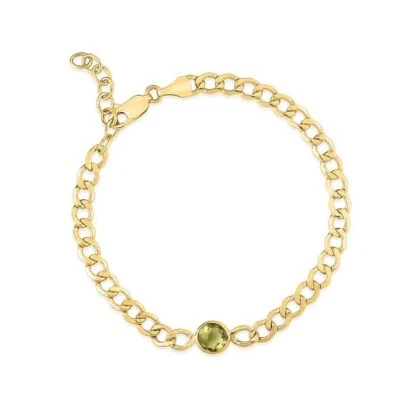 14k Solid Yellow Gold Peridot Curb Link Chain Bracelet 7.2" 3.6mm 2.9 grams - Image 1 of 4