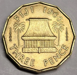 Moneda de tres peniques FIJI 1960 reina Isabel AÑADIR COLECCIÓN #G10104 - Imagen 1 de 2