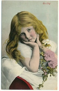 Little Blonde Girl So Shy Valentine's Series Postcard Pretty Cute Child Children - Picture 1 of 2