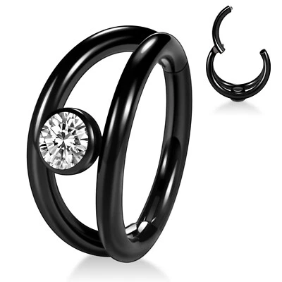 16G Triple/Double Hoop Nose Ring Surgical Steel Hinged Septum Clicker CZ Earring - Image 1 of 4