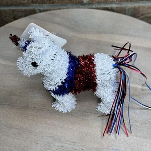 Patriotisches Lametta Einhorn oder Uncle Sam Hund oder Hut rot weiß & blau Lametta Dekor - Bild 1 von 22