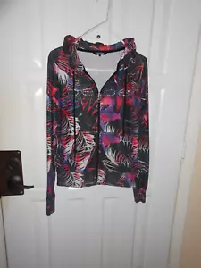 Bebe Sport Pink Black Multicolor Bling Hoodie Zippered Jacket Size Small - Picture 1 of 3