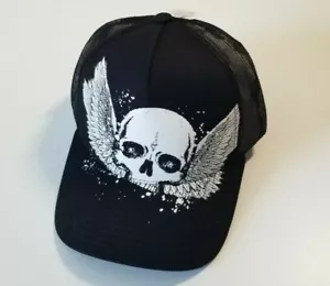 2019 Skeleton Angle Black Snap Back Hat Cap OS NWT - Picture 1 of 4