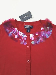 Lands' End Holidays Kids Front buttons Sweater/Neckline Paillettes Size( 14 L) - Picture 1 of 6