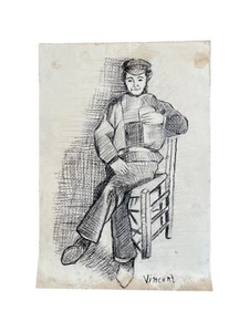 Vincent Van Gogh Drawing on old paper (Handmade) signed mixed media. - Picture 1 of 2