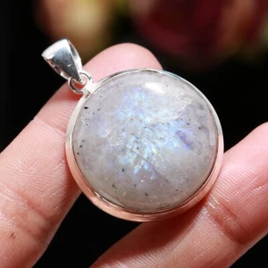 Rainbow Moonstone Round Gemstone Pendant 925 Sterling Silver Stunning Pendant - Picture 1 of 6