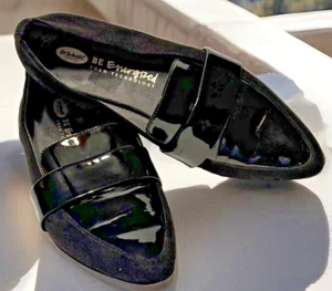 DR. Scholls Memory Foam Black Patent Leather Suede Pointed Toe Penny Loafers 9.5 - Picture 1 of 10