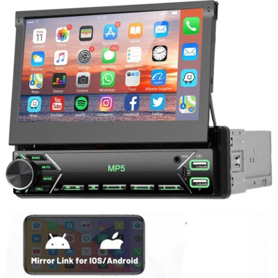 7" Car Stereo Radio Single 1 Din Bluetooth Flip Out Touch Screen MP5 Player USB - Image 1 of 4