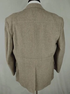 Vtg Strathmore Blazer Mens 46R Beige Sport Coat Half Belted Jacket Wool Tweed - Picture 1 of 14