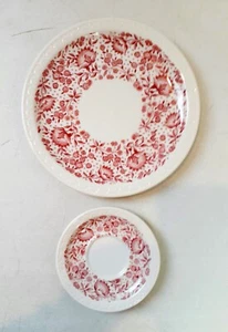 Syracuse China Roxbury Red Econo-Rim 9" Dinner Plate 5.25" Saucer Bread & Butter - Picture 1 of 11