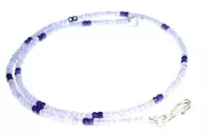 18"inch Necklace White Purple Cubic Zirconia Rondelle 3mm Beads Silver Lock - Picture 1 of 4