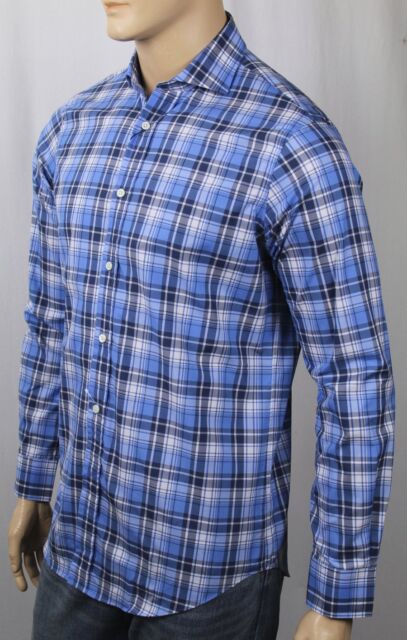 Camisa Colarinho Italiana Branca Xadrez Azul