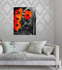Original Abstract Poppies Flower PAINTING Canvas 16 x 20 SWARTZMILLER SIGNED ART - Picture 1 of 18