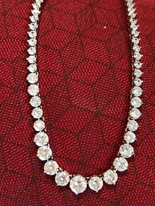 Tennis-Halskette 20 kt Brillant graduiert Diamant Quarz 14 K Weißgold-Finish 17 Zoll - Bild 1 von 7