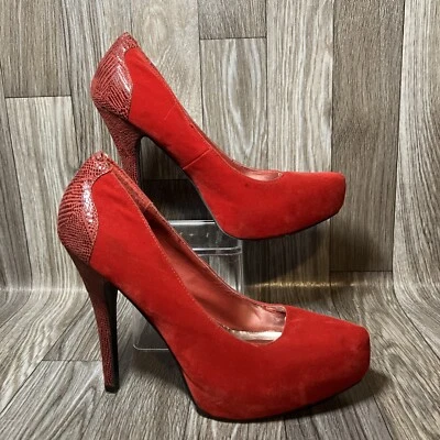 Charlotte Russe 5 «красный бархат с искусственной змеиной кожи каблука насосы / высокие каблуки размер 7 - Изображение 1 из 4