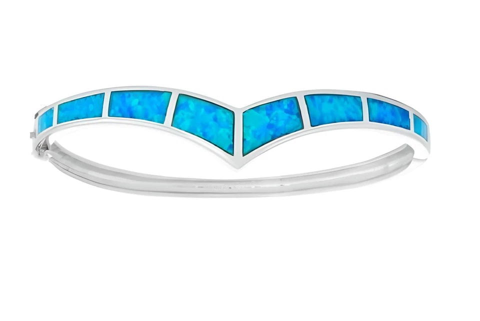 Bracciale opale blu, argento sterling 925, design di ispirazione greca - Immagine 1 di 4