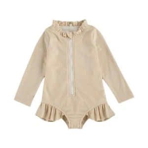 Baby Girls One Piece Swimsuit Zip Rash Guard Swimwear Ruffled Long Sleeve Bat... - Picture 1 of 7