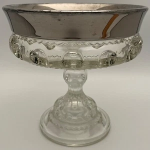 Indiana Glass Kings Crown Large Silver Compote Candy Dish c1960s USA 7" diameter - Picture 1 of 11