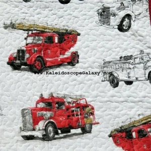 6pc FIRE TRUCK Twin Quilt, Sham, Sheets, Throw Pillow Fire Trucks Dalmatian Dog - Picture 1 of 11