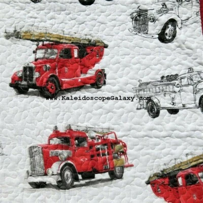 6pc FIRE TRUCK Twin Quilt, Sham, Sheets, Throw Pillow Fire Trucks Dalmatian Dog - Image 1 of 4