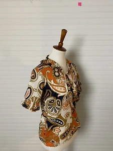Damenbluse J Crew hell bunt festlich Druck Baumwolle Rüschen Knopfleiste - Bild 1 von 8