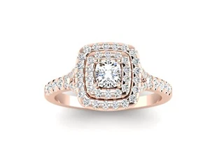 Diamond Wedding Rings Round 0.90 Ct GCI IGI Lab Grown 18k Rose Gold Halo Setting - Picture 1 of 7
