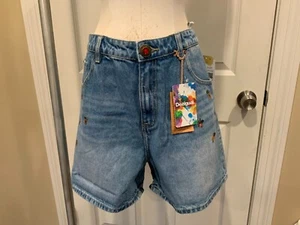 Pantaloncini denim Desigual "Denim Leopard" con paillettes a vita alta, taglia 10 nuovi con etichette - Foto 1 di 6