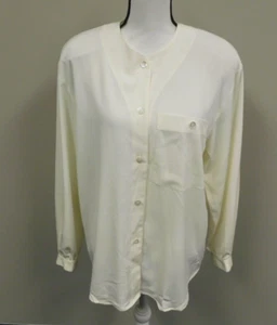 Women's Liz Claiborne Collection Ivory Button front or V Neck blouse Size Med - Picture 1 of 5