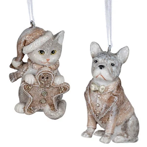 2x Hänger Hund und Katze | mit Lebkuchen und Fliege | Hängedeko Dekohänger | 7cm - Bild 1 von 1