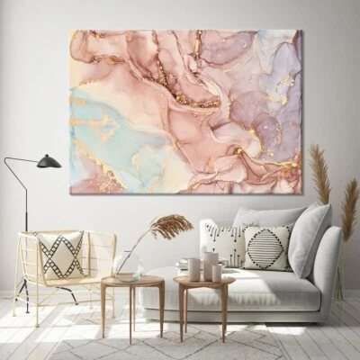 Pink Marble Wall Art, Abstract Marbling, Gold Abstract Wall Art, Gold Marble - Image 1 of 4