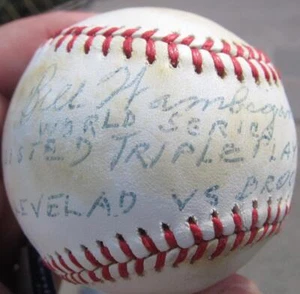 Bill Wambsganss single signed Baseball Ball 1920 WS Triple Play Inscrip PSA/DNA - Picture 1 of 5