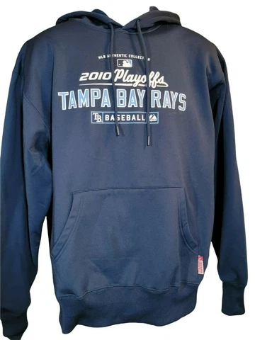 Majestic Tampa Bay Rays Hoodie Blue Sweatshirt Mens Size Medium M 2010 Playoffs Cover