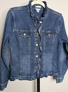 Christopher & Banks Size S Stretch Ruffle Trim Denim Jean Jacket - Picture 1 of 9