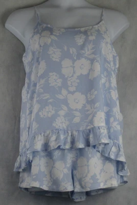 Espléndido conjunto de pijama de viscosa y cami de 2 piezas para mujer, azul floral, XL Foto 1 de 4