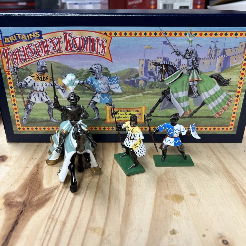 Britains- Mounted Knight And Two Knights With Axe- 08764- Tournament Knights - Image 1 of 1