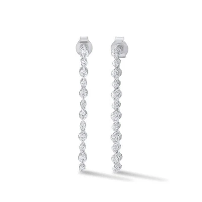 Gift Her Lab Grown Diamond Dangle Earring 1 Ct Round Cut Solid 14K White Gold - Image 1 of 3