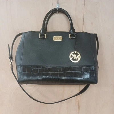 Michael Kors Kellen Black Embossed Leather Medium Satchel Handbag - Image 1 of 4