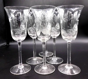 6 Vintage Toscany Floral & Butterfly Etched Wine Glasses - Picture 1 of 6