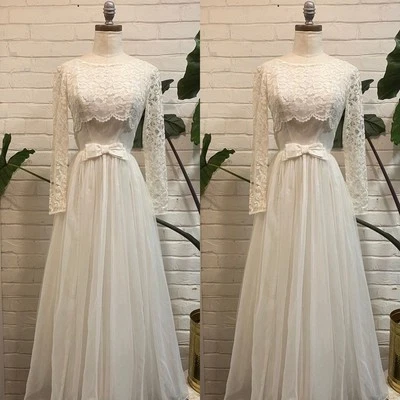 Beach Wedding Dresses Lace Long Sleeves Beach Boho A Line Tulle Bridal Gowns - Image 1 of 4