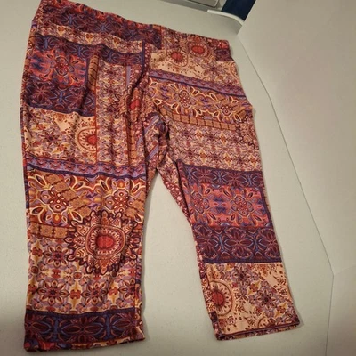 Legging para mujer Terra Sky talla grande 3X capris retazos estampado boho elástico Foto 1 de 4