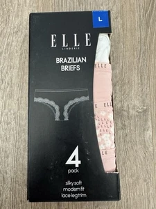 Elle Brazilian seidig weich Slip Slips rosa weiß 4er Pack Gr Floral L UK 14 - Bild 1 von 4